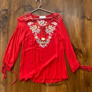 Luna Moon Red Embroidered Tunic